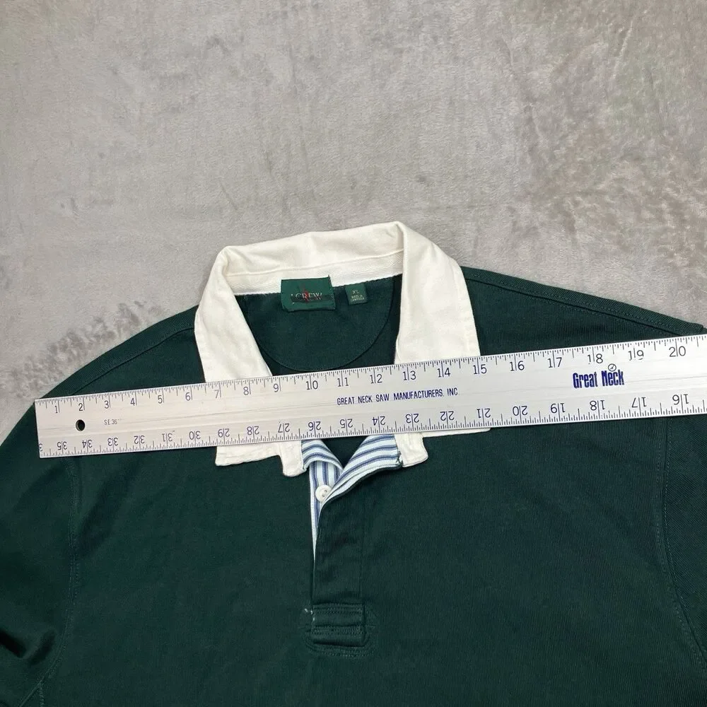 J Crew Rugby Polo Shirt Mens XL Green Long Sleeve Cotton Elbow Patch Preppy
